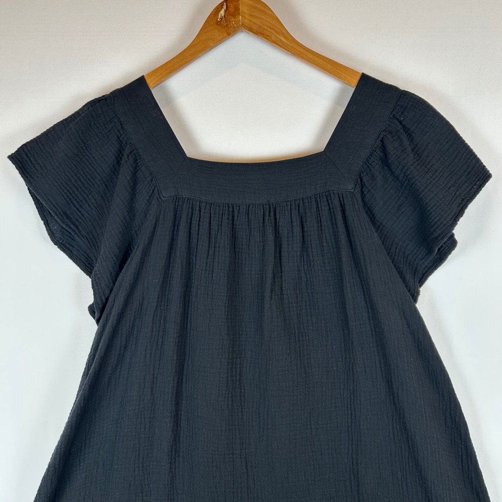 Rails Everdeen Black Cotton Gauze Mini Dress Square Neck Flutter Sleeve L - Picture 12 of 13